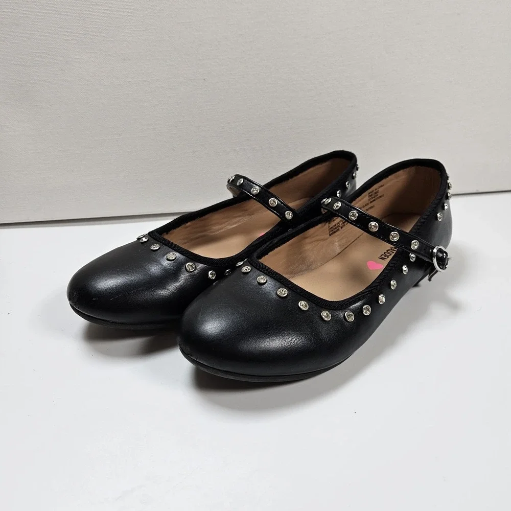 Steve Madden Kids Black Rhinestone Mary Jane Flats Dress Shoes Size Youth 5